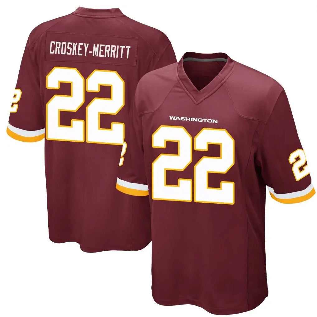 W.Commanders #22 Jacory Croskey-Merritt Player Burgundy Game Football Jerseys