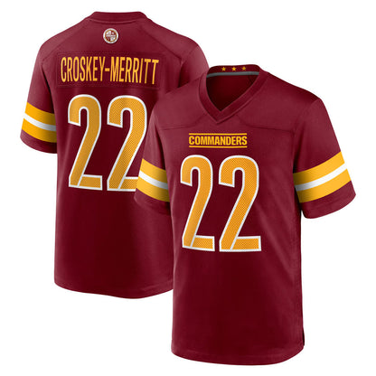 W.Commanders #22 Jacory Croskey-Merritt Player Burgundy Home Game Football Jerseys