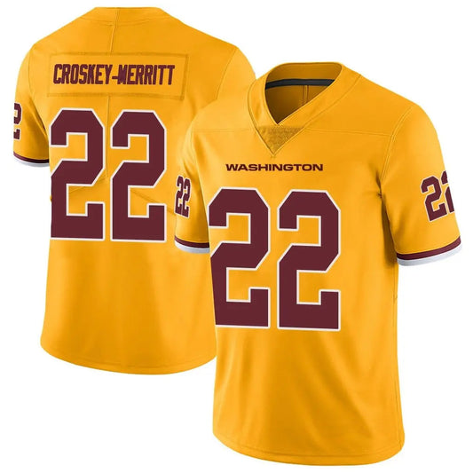 W.Commanders #22 Jacory Croskey-Merritt Player Gold Vapor Limited Football Jerseys