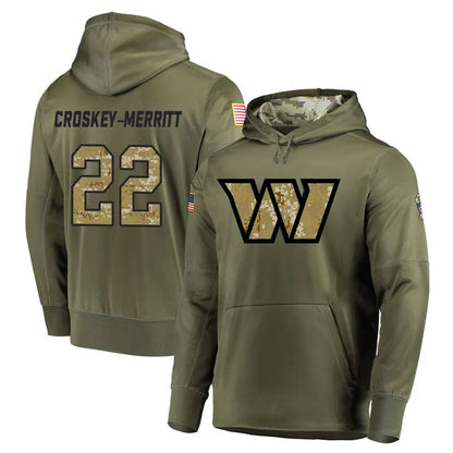 W.Commanders #22 Jacory Croskey-Merritt Player Olive Salute to Service Limited Hoodies Football Jerseys