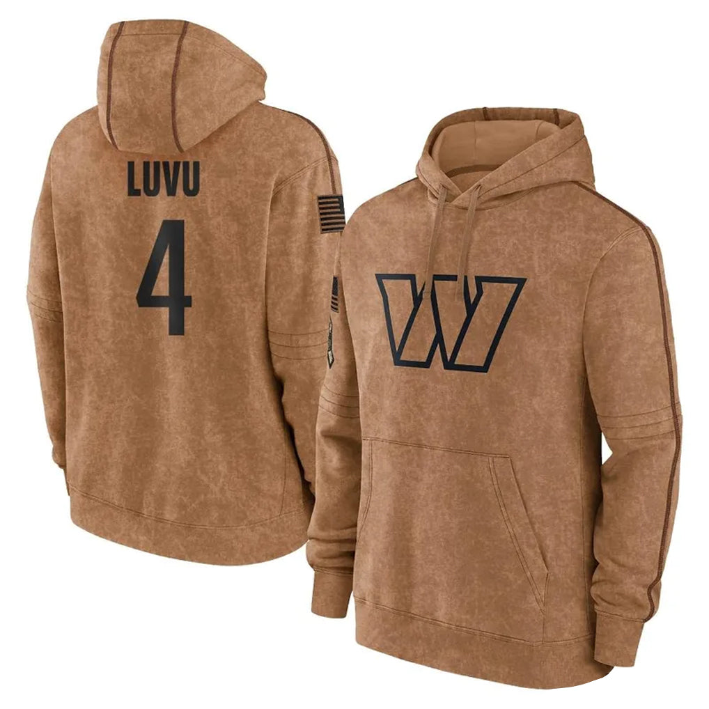 W.Commanders #4 Frankie Luvu Player Brown Salute to Service Hoodies Football Jerseys
