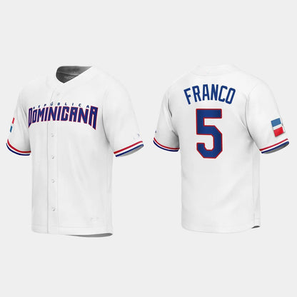 #5 WANDER FRANCO DOMINICAN REPUBLIC BASEBALL 2023 WORLD BASEBALL CLASSIC REPLICA JERSEY ¨C WHITE Stitches Baseball Jerseys
