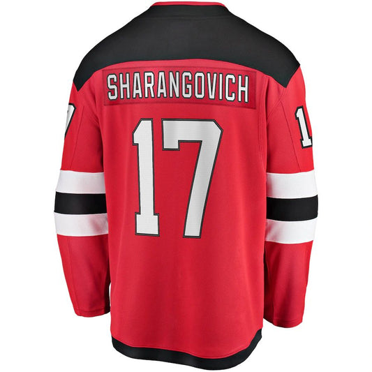 NJ.Devils #17 Yegor Sharangovich Fanatics Branded 2017-18 Home Breakaway Replica Jersey  Red Stitched American Hockey Jerseys