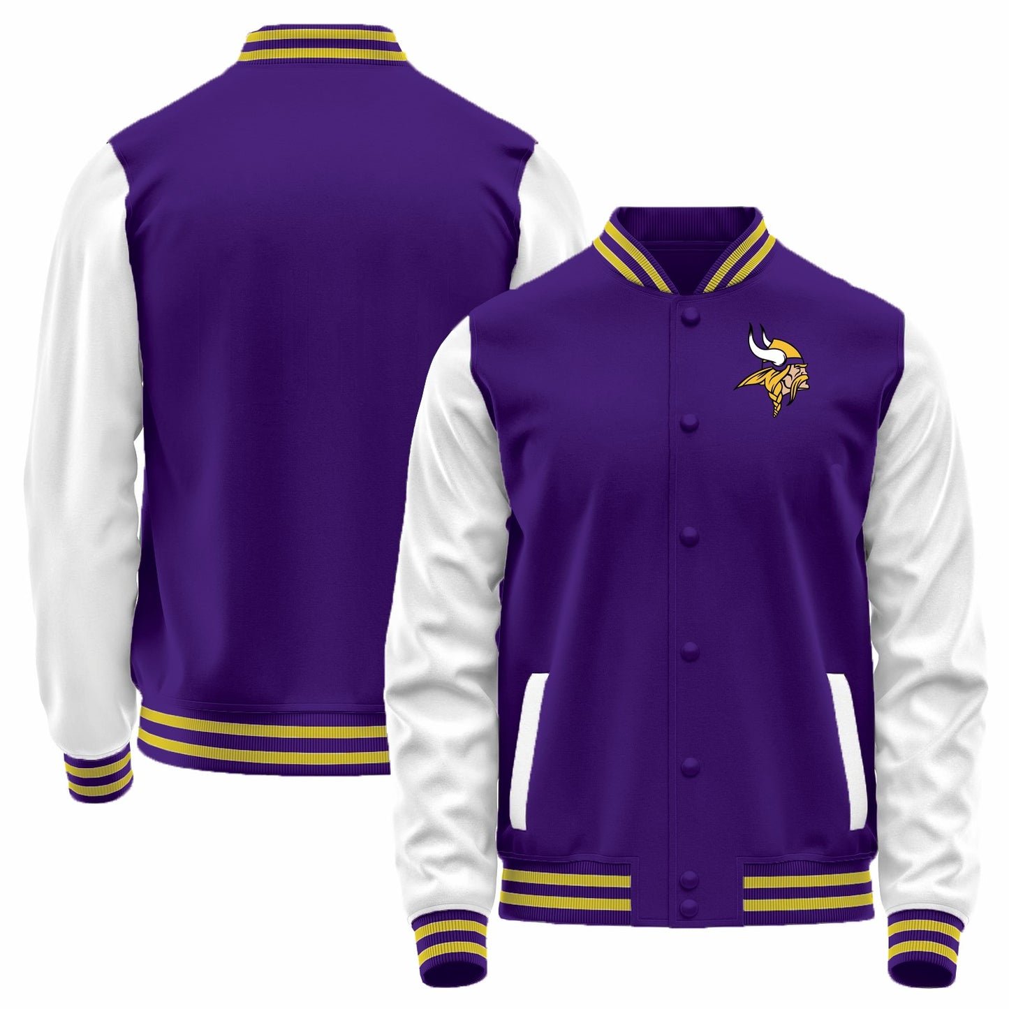 Custom MN.Vikings Purple-White Bomber Full-Snap Varsity Letterman Jacket