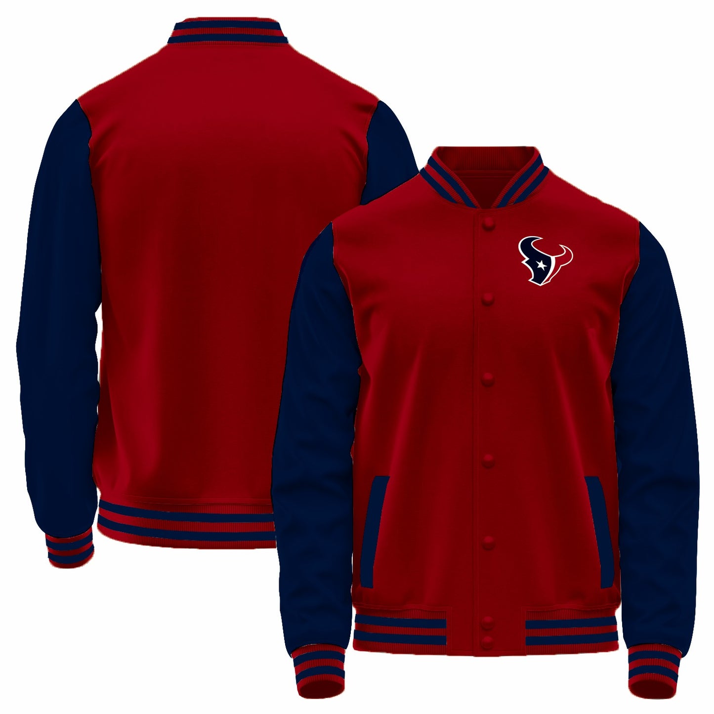 Custom H.Texans Red-Navy Bomber Full-Snap Varsity Letterman Jacket