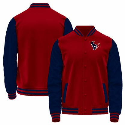 Custom H.Texans Red-Navy Bomber Full-Snap Varsity Letterman Jacket