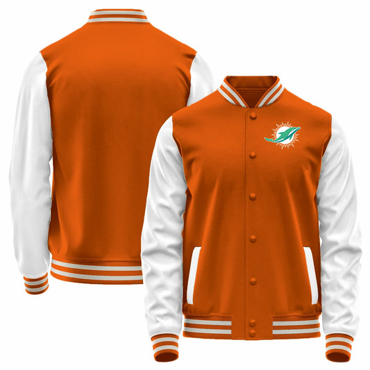 Custom M.Dolphins Orange-White Bomber Full-Snap Varsity Letterman Jacket