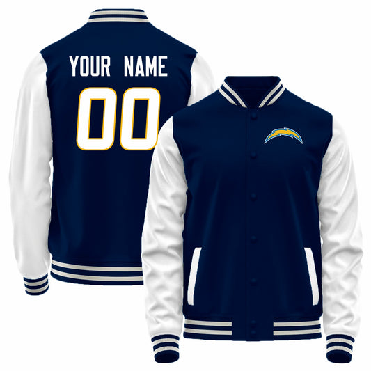 Custom LA.Chargers Navy-White Bomber Full-Snap Varsity Letterman Jacket