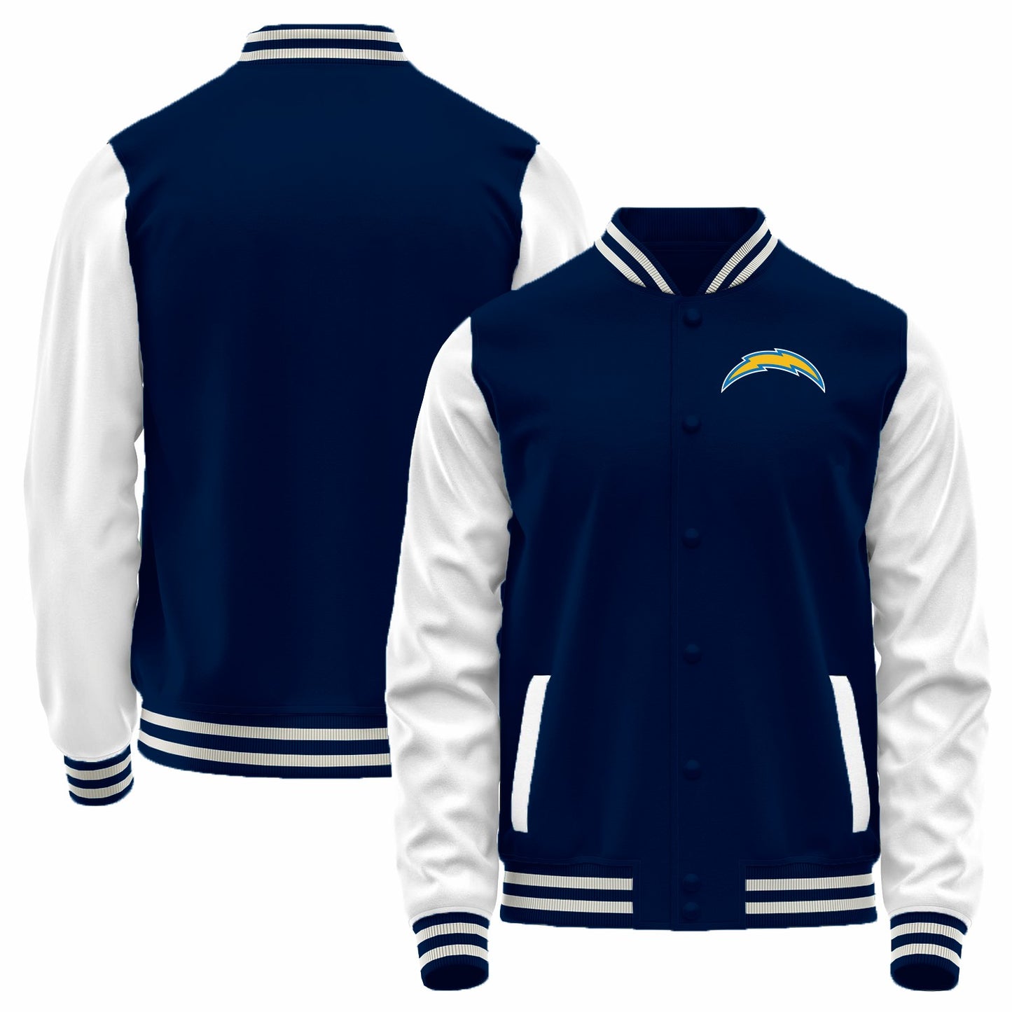 Custom LA.Chargers Navy-White Bomber Full-Snap Varsity Letterman Jacket