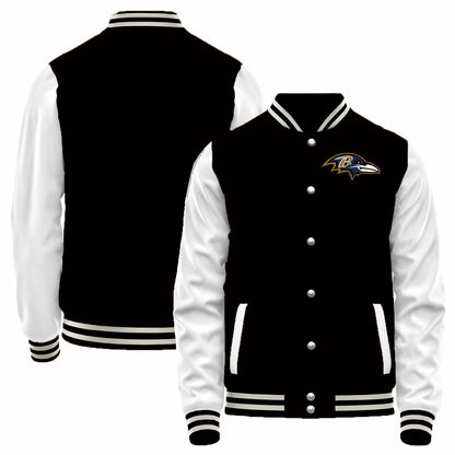Custom B.Ravens Black-White Bomber Full-Snap Varsity Letterman Jacket