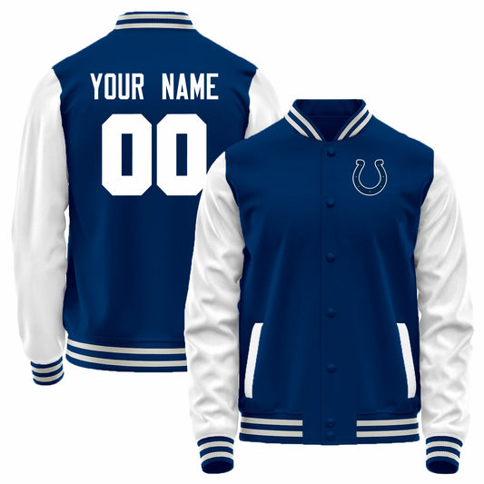 Custom IN.Colts Royal-White Bomber Full-Snap Varsity Letterman Jacket