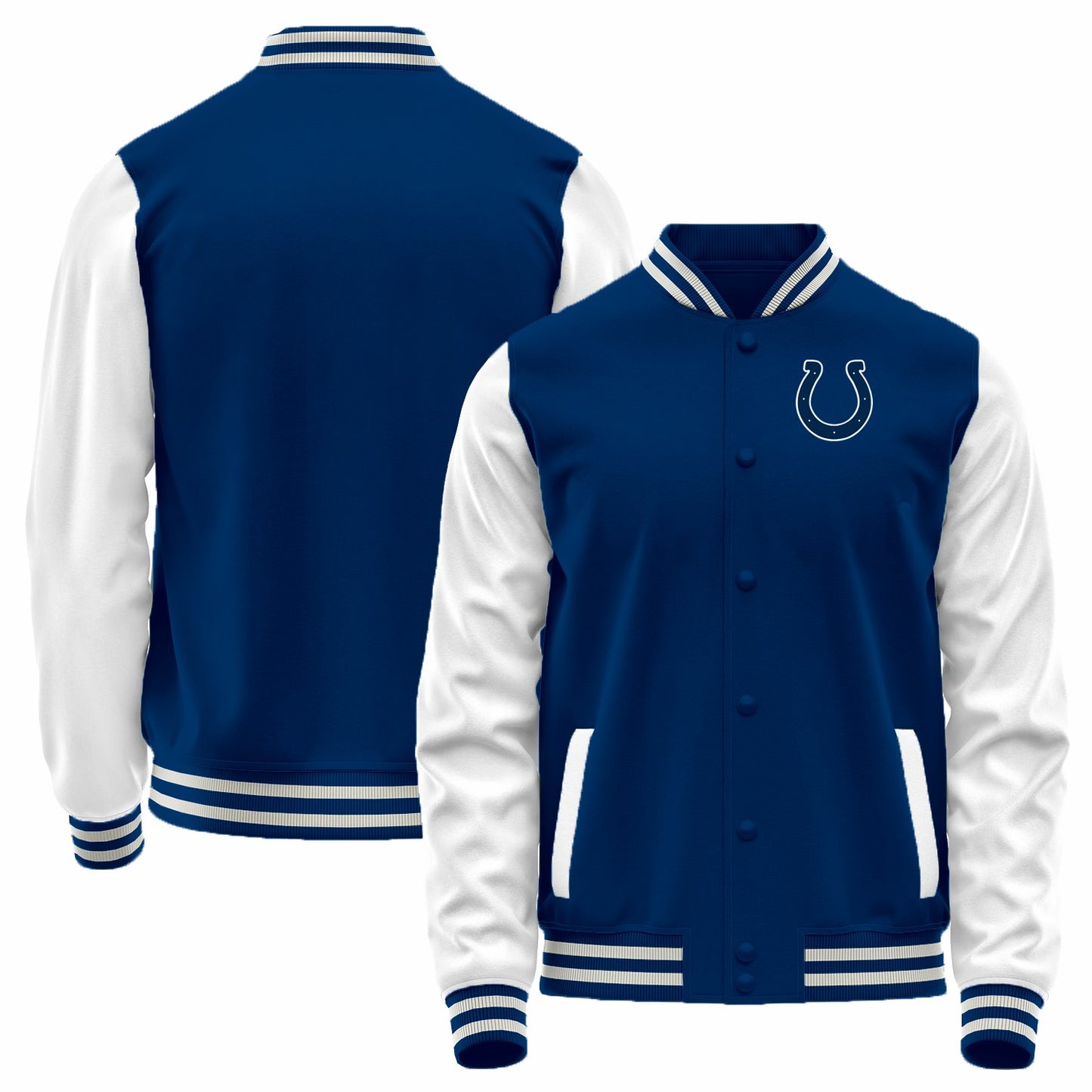 Custom IN.Colts Royal-White Bomber Full-Snap Varsity Letterman Jacket