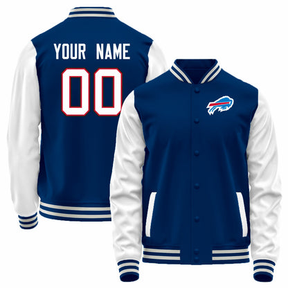 Custom B.Bills Royal-White Bomber Full-Snap Varsity Letterman Jacket