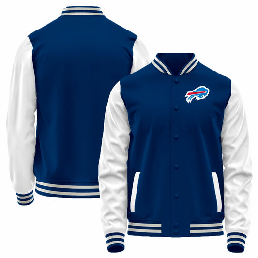 Custom B.Bills Royal-White Bomber Full-Snap Varsity Letterman Jacket