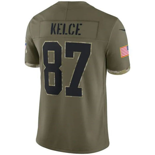 KC.Chiefs #87 Travis Kelce Olive 2022 Salute To Service Limited Jersey Stitched American Football Jerseys