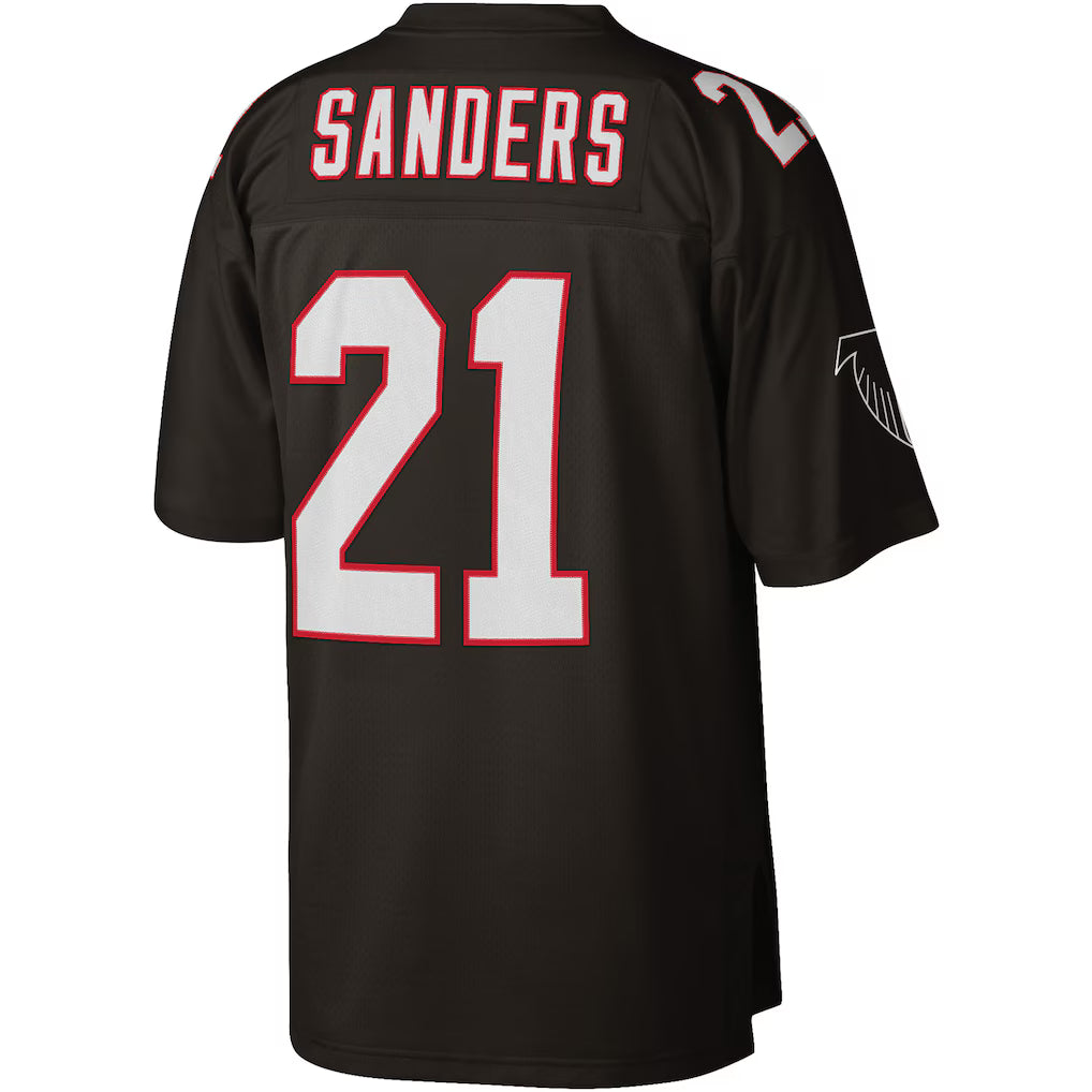 A.Falcons #21 Deion Sanders Black Mitchell & Ness Black Legacy Replica Jersey
