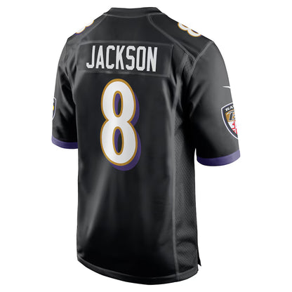 B.Ravens #8 Lamar Jackson Black Game Player Jersey Stitched American Football Jerseys