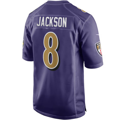 B.Ravens #8 Lamar Jackson Purple Game Player Jersey Stitched American Football Jerseys