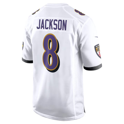 B.Ravens #8 Lamar Jackson White Game Player Jersey Stitched American Football Jerseys