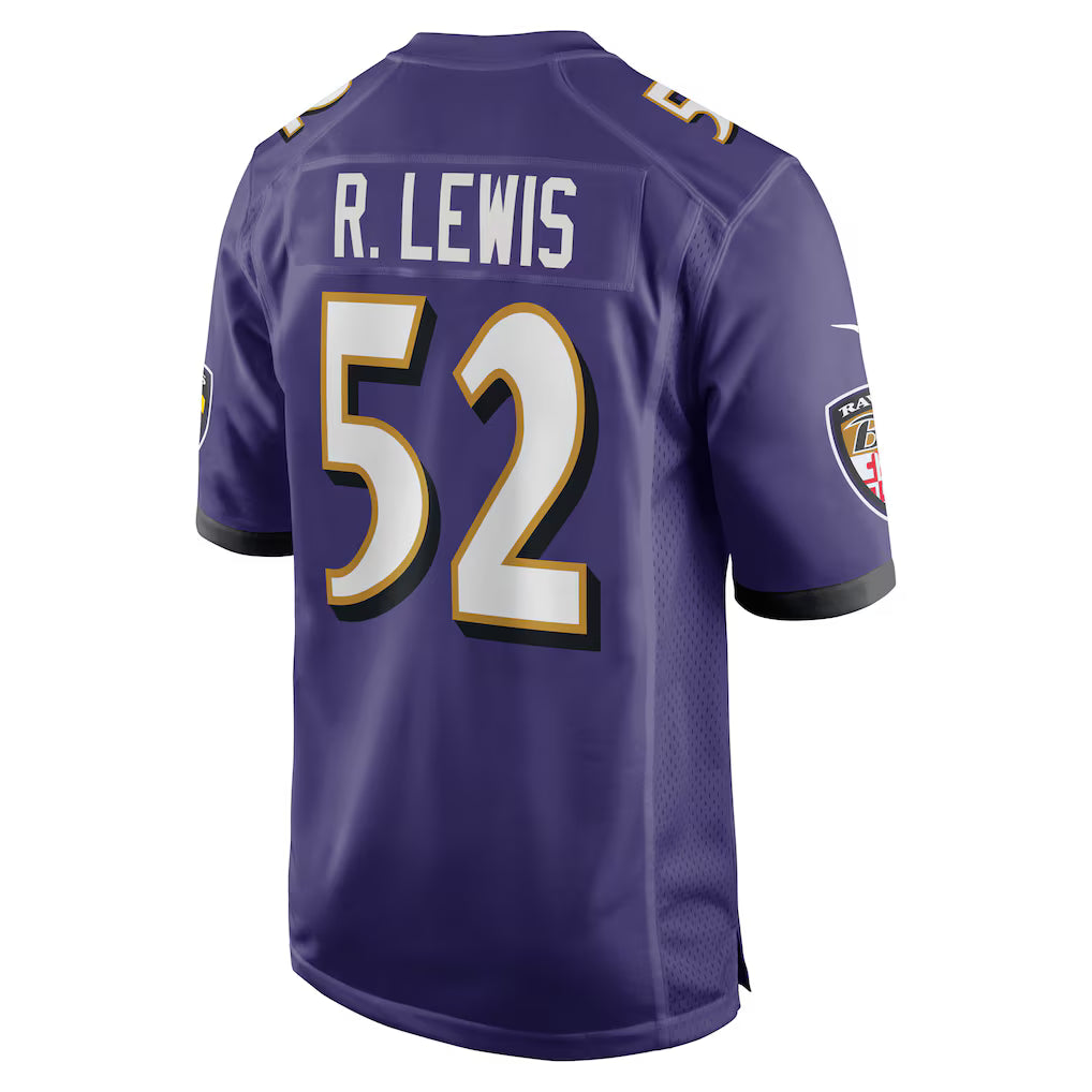 B.Ravens #52 Ray Lewis Purple Game Player Jersey Stitched American Football Jerseys