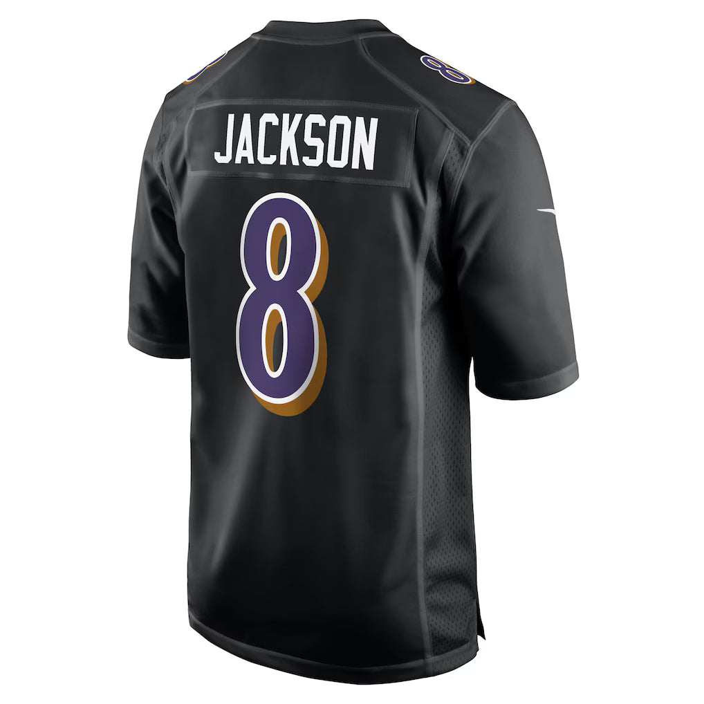 B.Ravens #8 Lamar Jackson Black Game Player Jersey Stitched American Football Jerseys